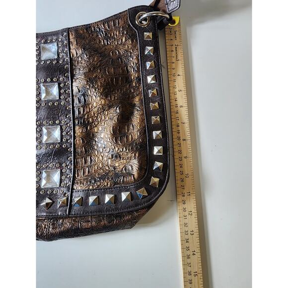 MC MARC CHANTEL Brown Leather Embossed Boho Western Hand Bag Shoulder Bag - Picture 8 of 8